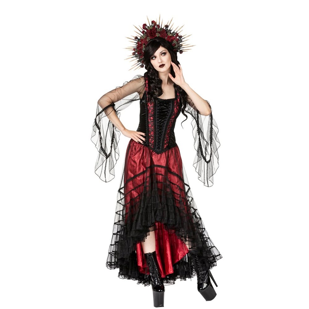 Sinister - 1275 Lange jurk - Zwart/Bordeaux rood